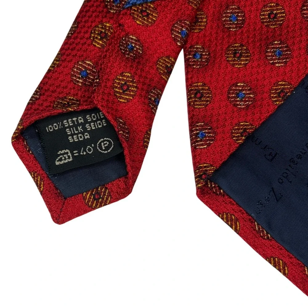 Ermenegildo Zegna‎ Silk Tie Men's Red Gold Blue Geometric Medallion Italy